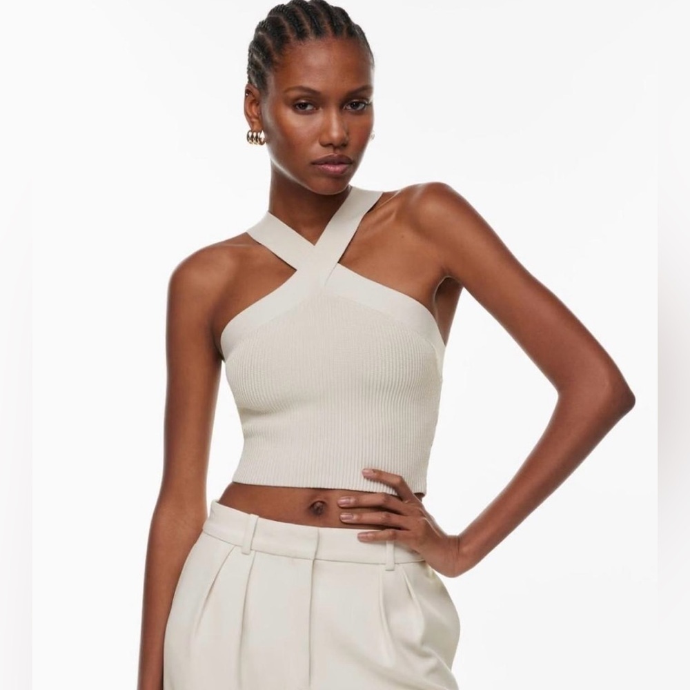 Aritzia Babaton Criss Cross Ribbed Layering Cropped Baby Tank size 2XSmall - Picture 4 of 8